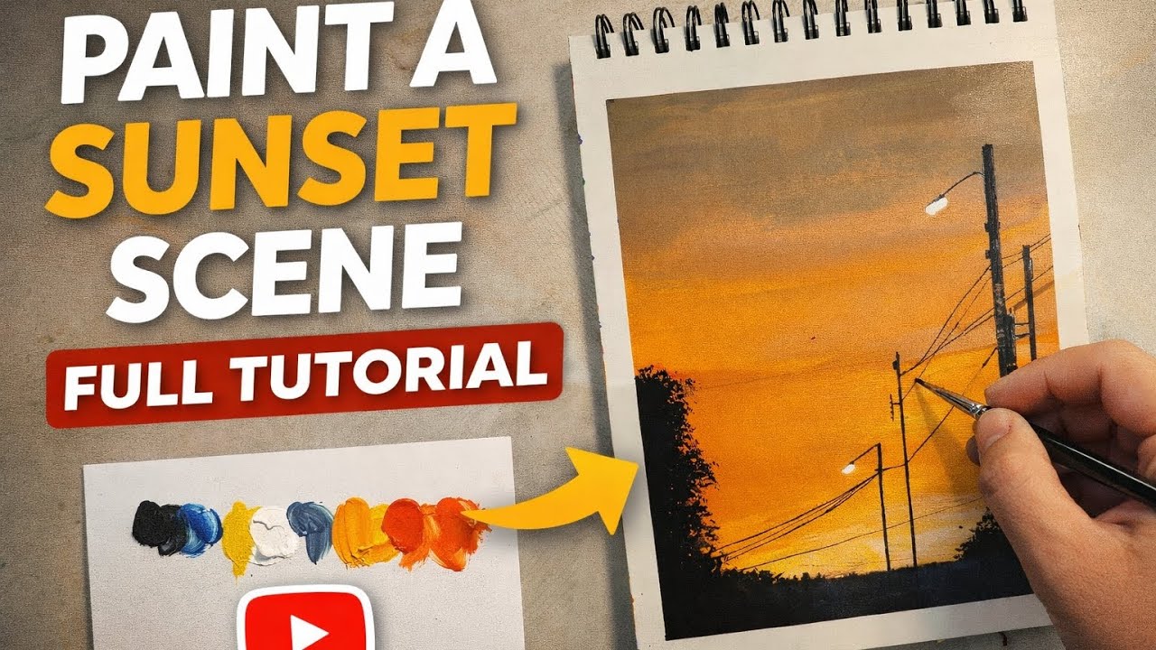 Easy Sunset Painting for Beginners | Full Tutorial - YouTube