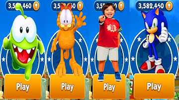 Garfield Rush vs Om Nom Run vs Tag with Ryan vs Sonic Dash Android gameplay   Racing Fun