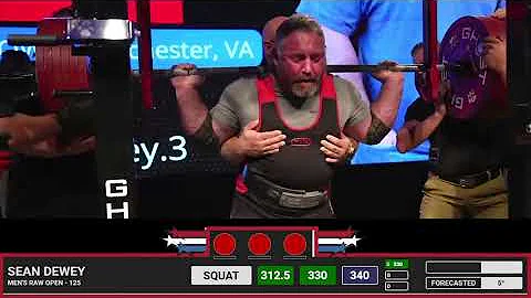 Sean Dewey  6th place 882.5kg Total (Raw)  125kg C...