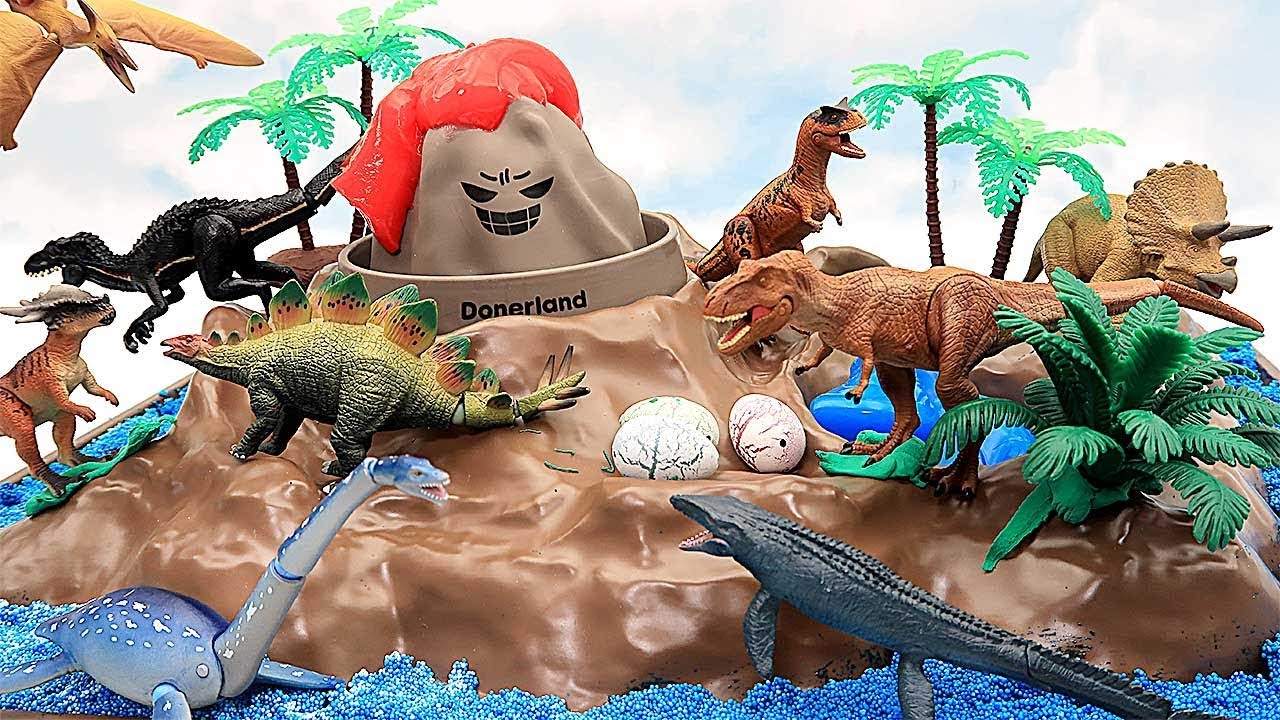 GIANT Volcano Eruption Dinosaur Adventure Mission Set! Jurassic World Toys Rex Mosasaurus