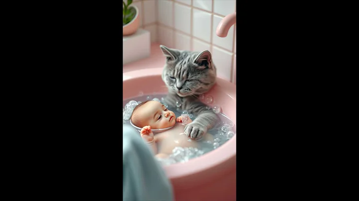 Watch the video about What if a gray cat bathed a baby in a pink jacuzzi?