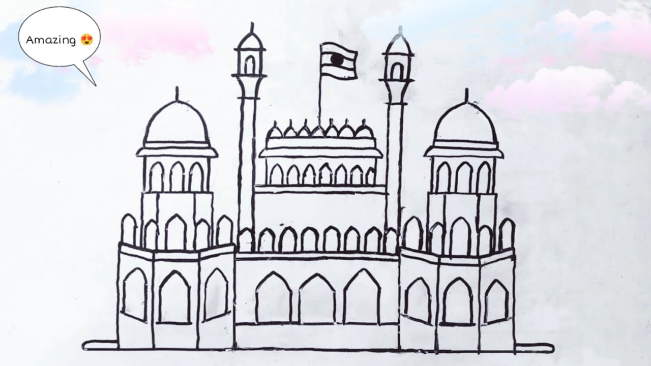 Red Fort New Delhi India Detailed Vector Sketch Illustration Stock  Illustration - Download Image Now - iStock