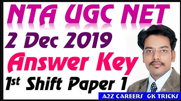NTA UGC NET 2 Dec 2019 Answer Key  Paper Ist Exam Solved Paper Analysis Solution
