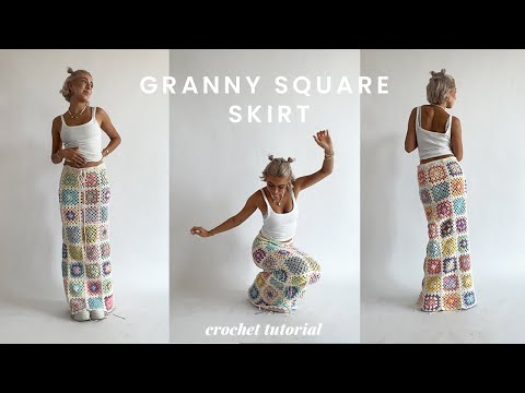 long CROCHET granny square SKIRT TUTORIAL