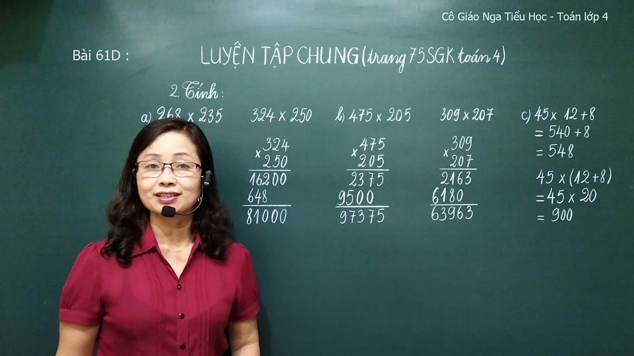 Toán lớp 4 : Bài 61D. LUYỆN TẬP CHUNG (trang 75 SGK... - youtube