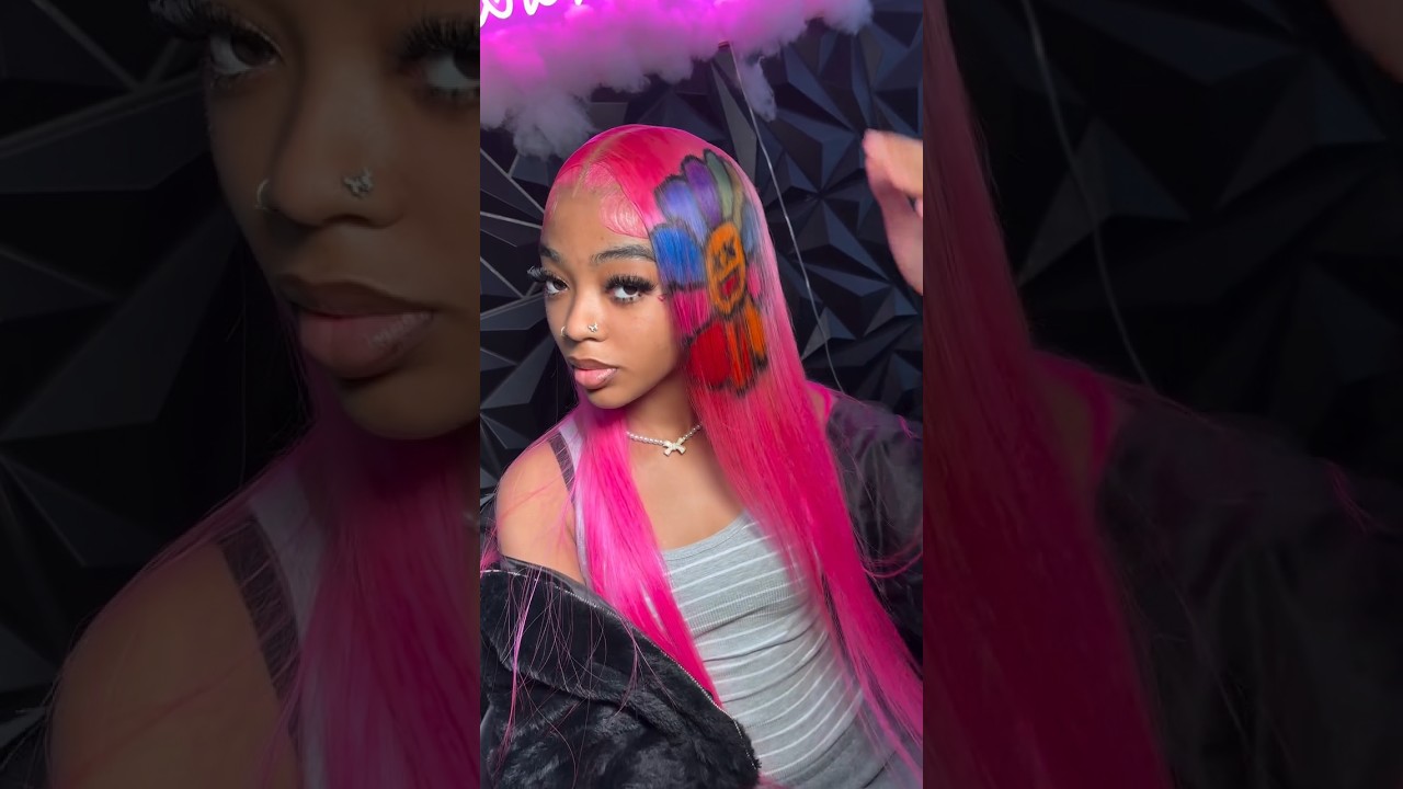Hot Pink Transparent Lace Front Wig For Black Woman 