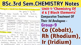 Group -9 [ Cobalt, Rhodium, Iridium ] | Chemistry Of d &amp; f block elements | BSc.3rd Semester Notes 