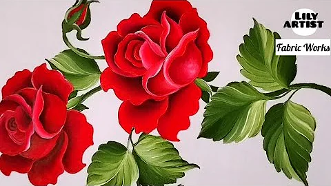 Red rose🌹painting tutorial | How to paint real rose on fabric | Real Rose Flower Painting