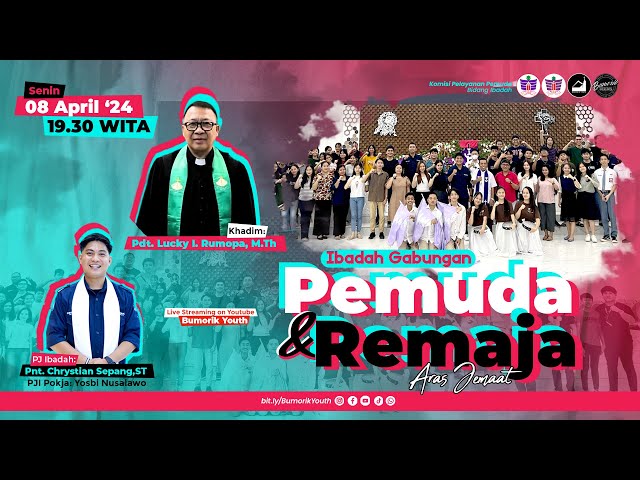 =LIVE= 08 April 2024, Ibadah Gabungan Pemuda u0026 Remaja Aras Jemaat GMIM Bukit Moria Rike class=