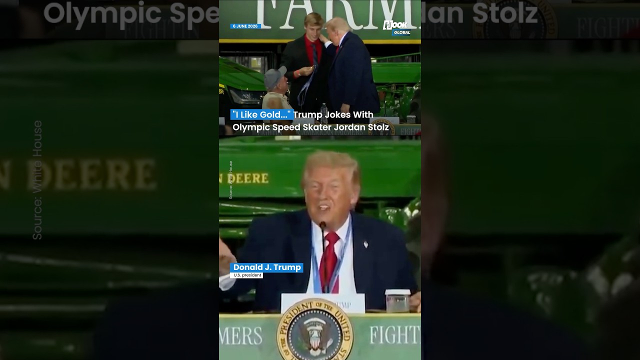 "I Like Gold..." Trump jokes with Olympic Speed Skater Jordan Stolz after wearing his gold medal