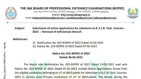 JKBOPEE RELEASED CORRECTION WINDOW FOR JKCET