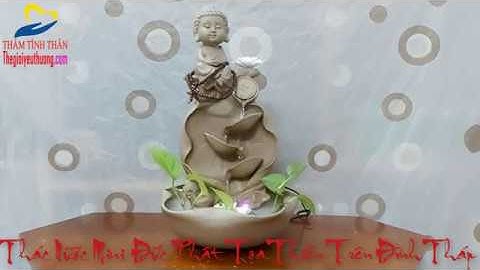 Thác Nước Mini Phong Thủy Đức Phật Tọa Thiền Trên Đỉnh Tháp