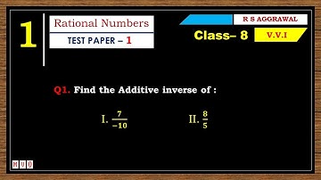Math Class 8 | Test Paper - 1 | Qus. 1 | Rational Numbers | Chapter - 1 | R S AGGARWAL  #mvo