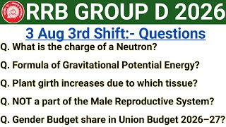 GROUP D AUGUST 3 | 3RD SHIFT ANALYSIS TODAY | RRB GROUP D ANALYSIS TODAY