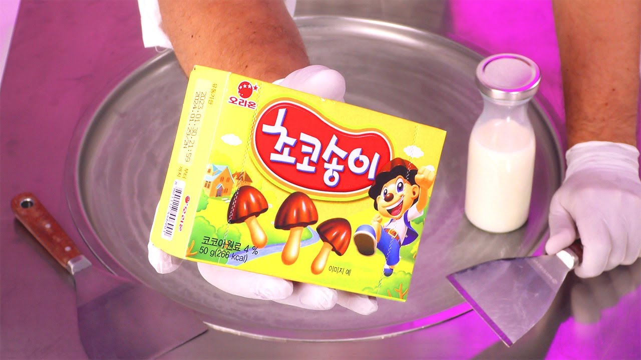 Japanese Mushroom Cookies Ice Cream Rolls ASMR how to make