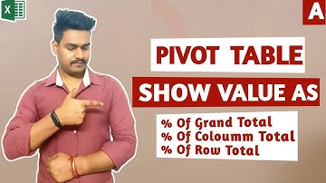 Pivot Table Show Value as : % Grand Total , % Column Total , % Row Total Calculations | MS Excel