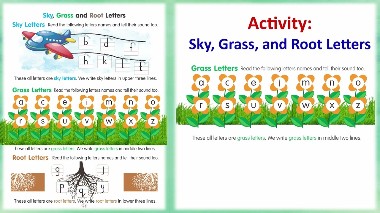 Sky, Grass & Root Letters Activity | Handwriting Practice | English Nursery | Zara Publications