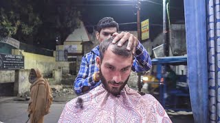 Relaxing INDIAN STREET BARBER - Haircut, Shave, Face Head Massage