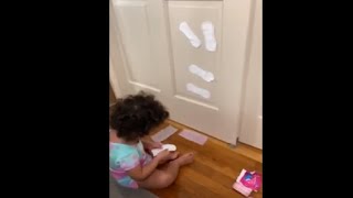 Baby Girl Decorates The Door With Her Mom's Sanitary Pads