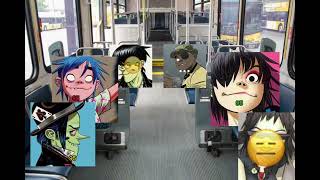The Gorillaz characters are being crazy in the bus￼