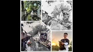 From Sketch to Watercolor with Liu Lei A Tranquil Chinese Watertown