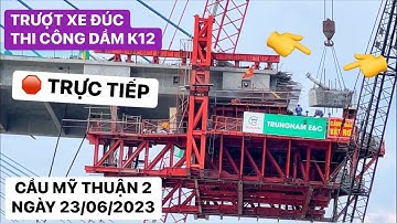 Trực Tiếp Cầu Mỹ Thuận 2 chiều 23/06/2023 trụ T16 trượt xe đúc ra…đặt các ụ neo cáp số 12 vào vị trí