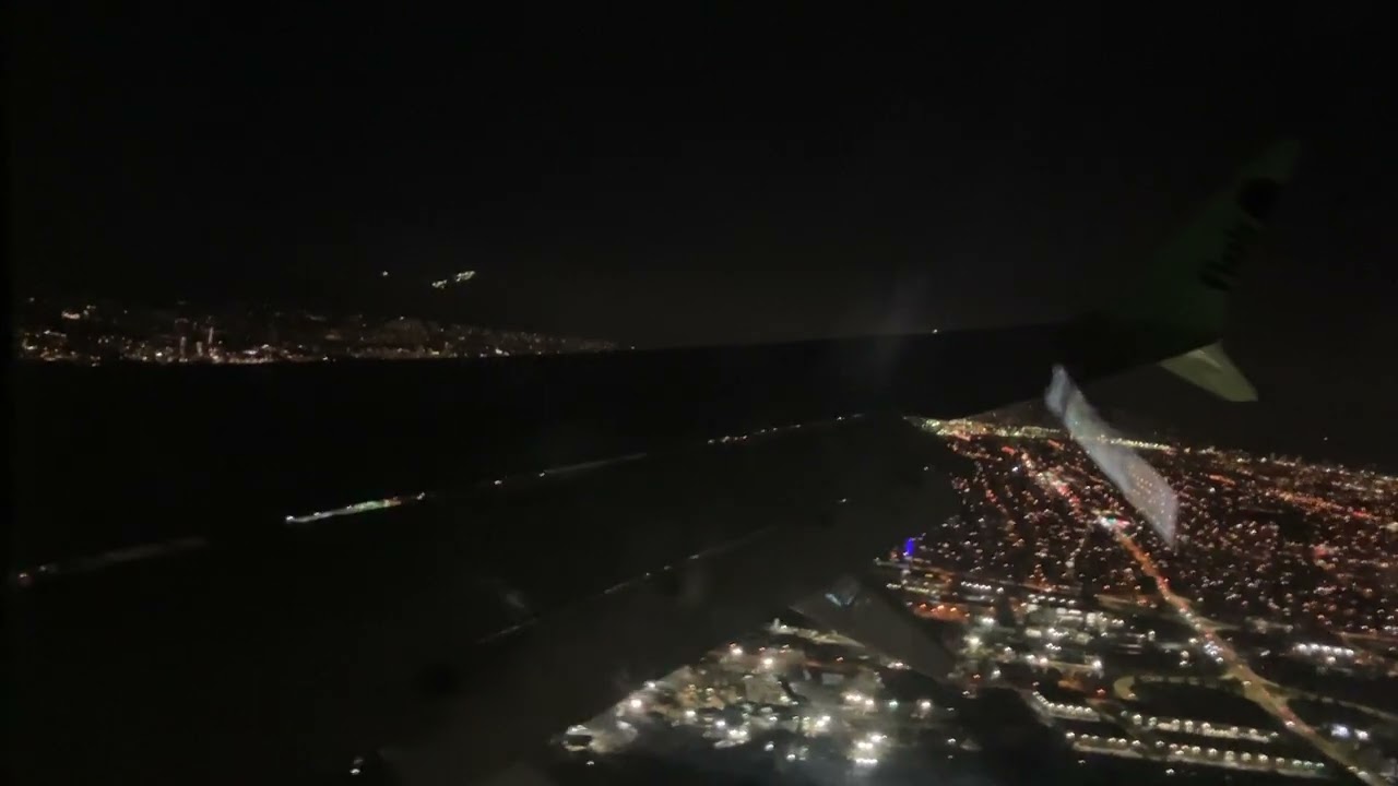 Flair Airlines night time landing at Vancouver