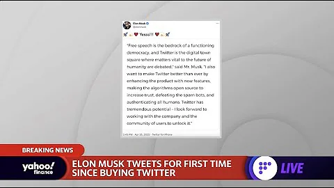 Elon Musk tweets for first time since buying Twitter to celebrate free speech