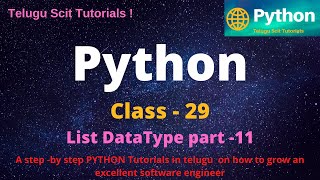 Python|Class-29|List Data Types||Python Tutorial for Beginners - in Telugu and English