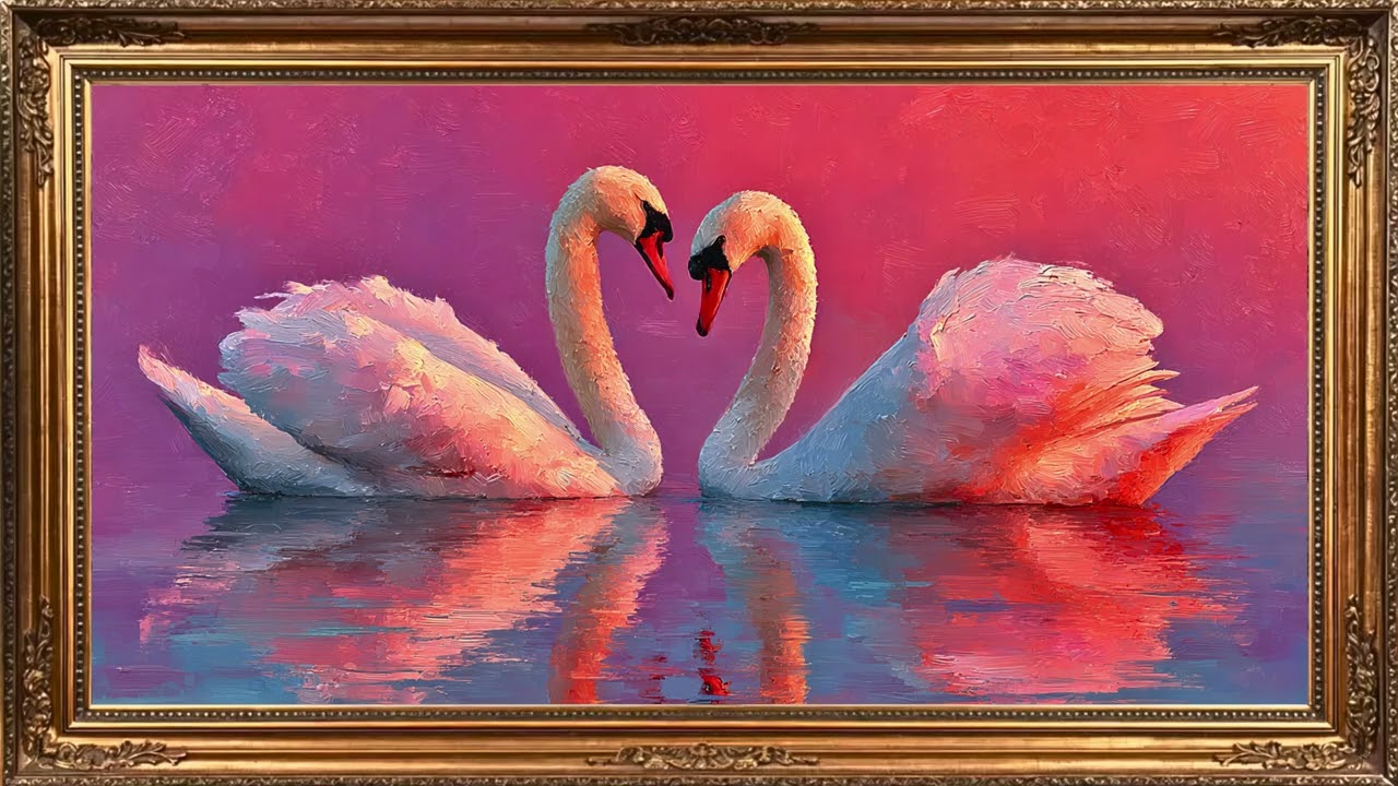 Valentine’s Day Swan Love Art 💖 Romantic Elegant Painting | 4K TV Screensaver