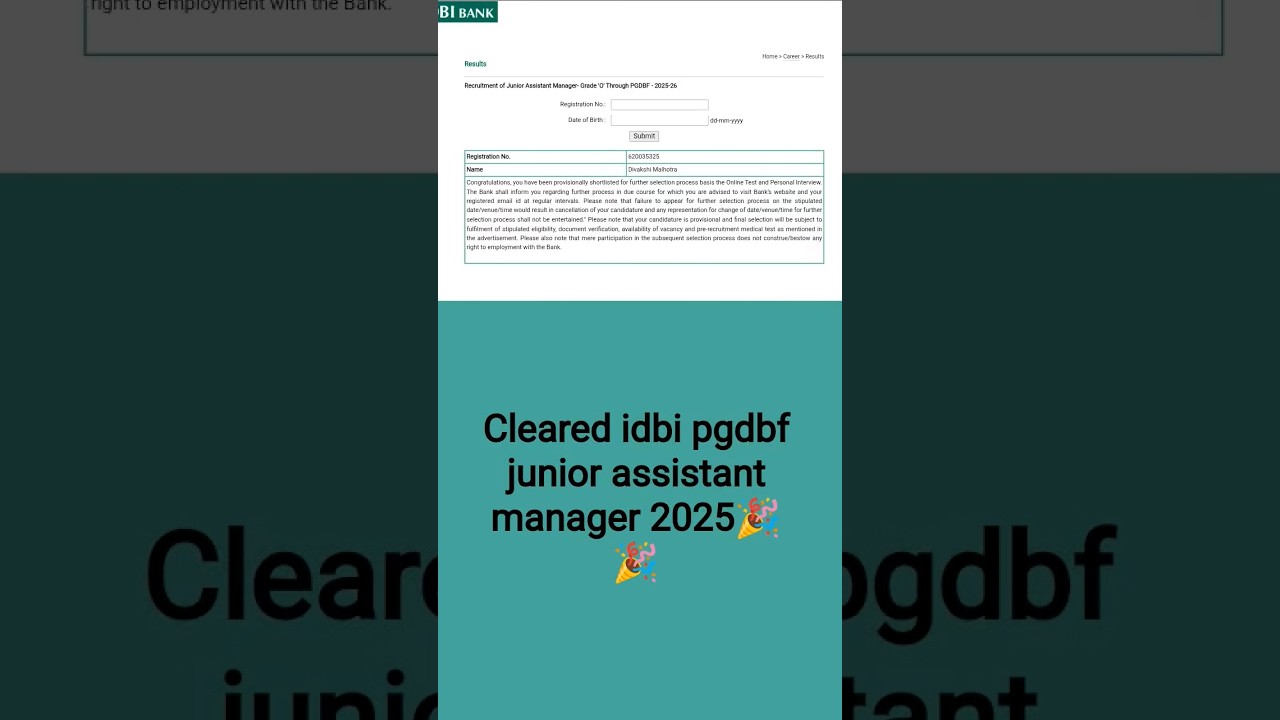 idbi junior assistant manager exam cleared in first attempt 🎉🎉