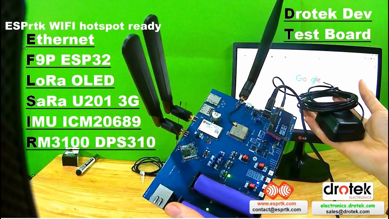 AGOPENGPS Test Drotek ESPrtk Dev Board  - F9P ESP32 ICM20689 RM3100 DPS310 LoRa OLED SaRa U201 W5500