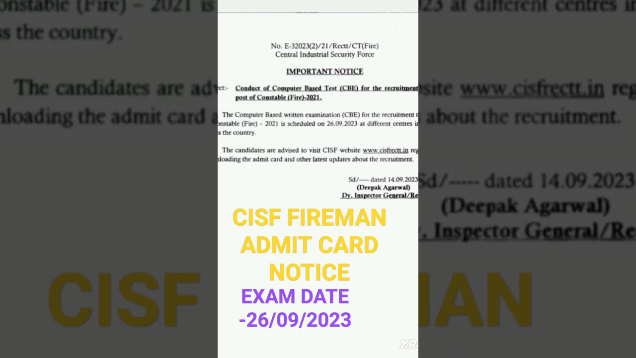 cisf fireman admit card 