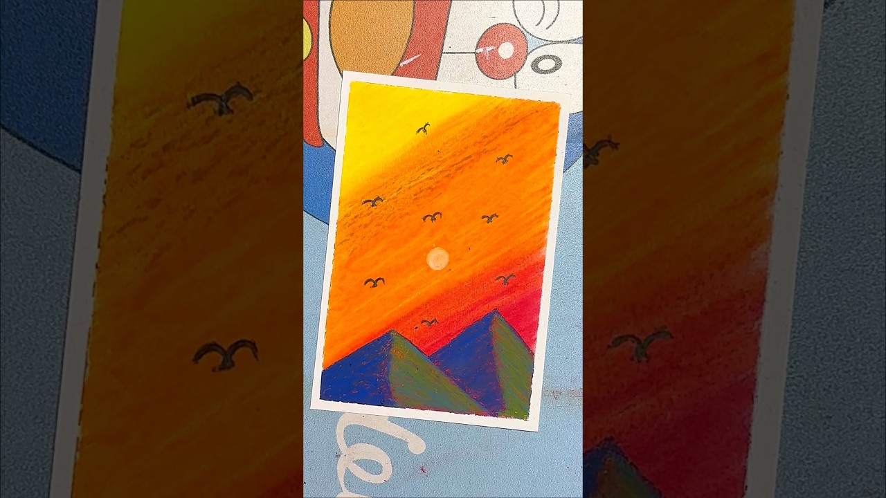 Mesmerizing Sunset Mountain Scenery | Easy Oil Pastel Drawing