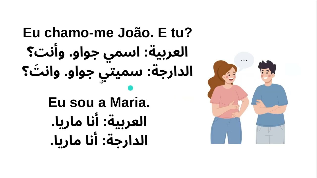 تعليم اللغة البرتغالية التعريف بالنفس - افعال هامة - حوار بسيط - الدرس 1