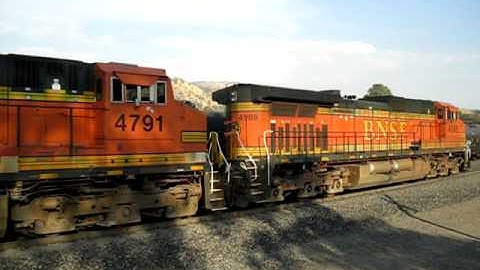 BNSF DPU units pass Southbound mixed freight just below Tehachapi Loop 9-2011