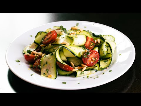 Shaved Zucchini Salad With Homemade Greek Lemon Vinaigrette, Toasted Pine Nuts, and Fresh Mint
