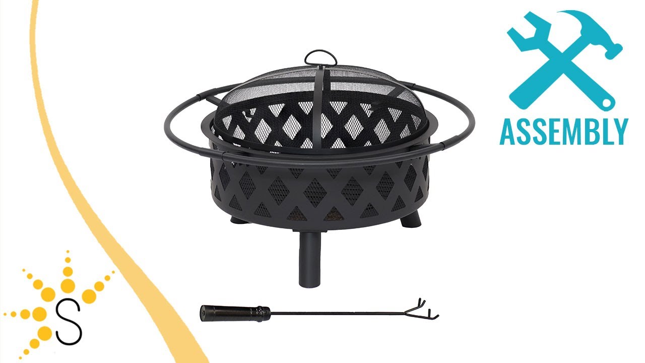 Sunnydaze Black Crossweave Wood Fire Pit with Cover, Spark Screen, Grate, and Poker - 30" - FSN-786
