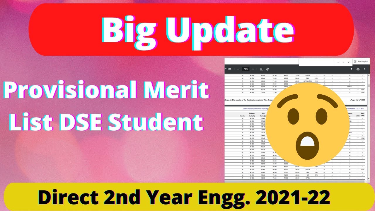 DSE Provisional Merit List Released |Direct Second Year Provisional ...