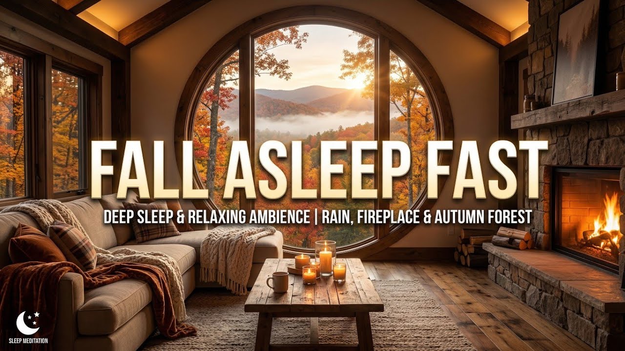 Fall Asleep Fast 🌙 Cozy Cabin Fireplace Deep Sleep Music (6 Hours) Insomnia & Stress Relief