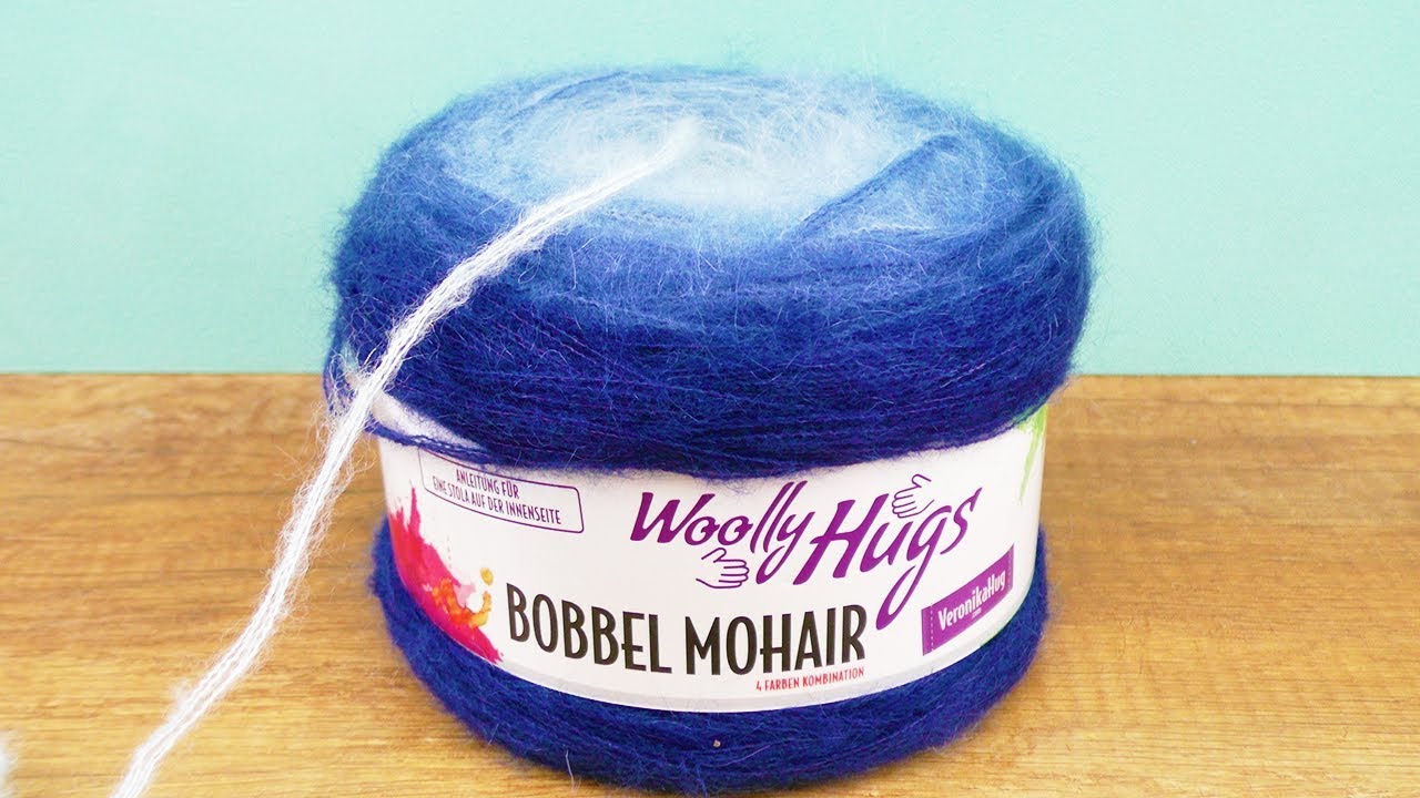 Bobbel Mohair Woolly Hugs | Super Kuschel Schal im Puffstich | Blauer Farbverlauf | XL Schal