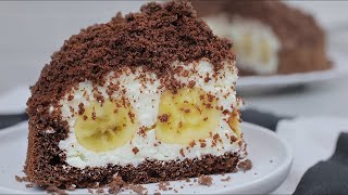 Торт "Норка Крота". Шоколадный бисквит, бананы и творожное суфле
