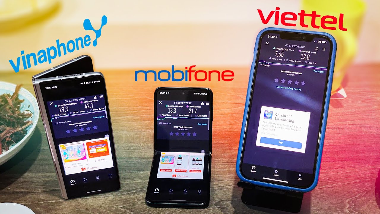 So sánh tốc độ 4G viettel, vina và MobiFone lúc 10h tối đứt cáp quang ...