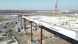 Gordie Howe Bridge Construction Close Up Video In Detroit, Michigan 4K