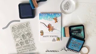 Lawn Fawn Slide on Over Winter Themed Card