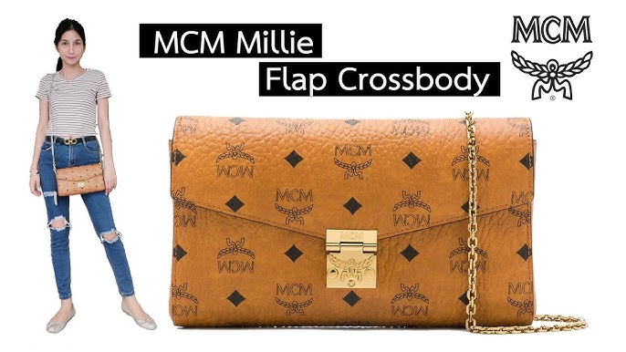 MCM Brown Visetos Millie Flap Leather Crossbody Bag Black Metal
