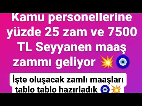 Kamu Personeline yüzde 25 zam ve 7500 TL Seyyanen maaş artışı yapılacaktır.Zamlı maaşları Hesapladık