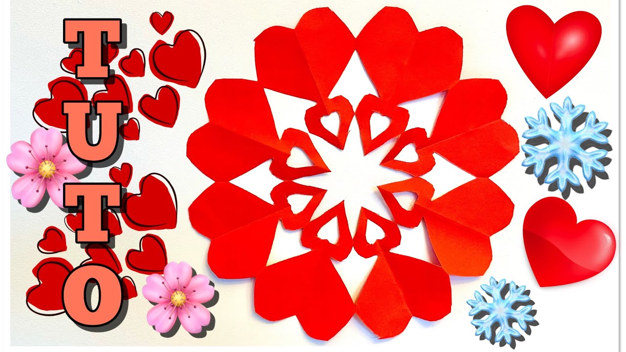 Fleur ou flocon de neige en papier en forme de coeur, idée cadeau saint valentin, fête des mère, DIY