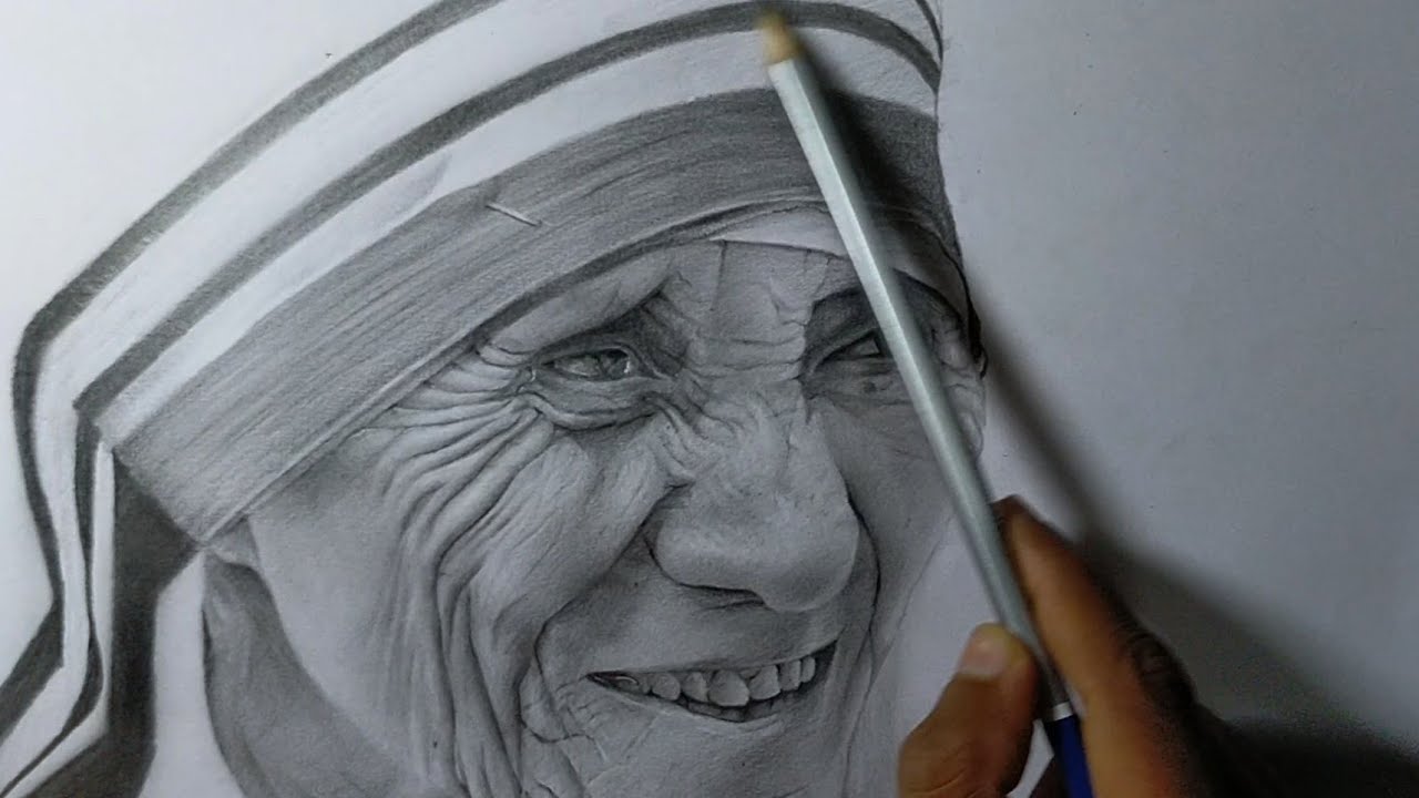 Drawing tutorial of Mother Teresa pencil sketch timeslap / #realistic