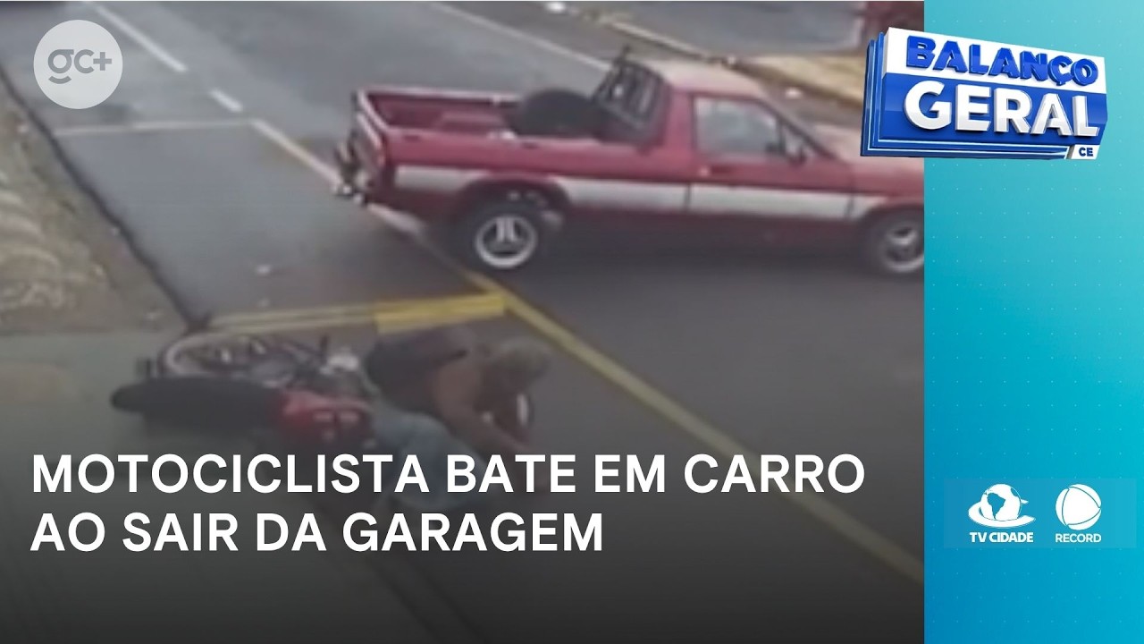 Motociclista bate em carro ao sair da garagem | Balanço Geral CE